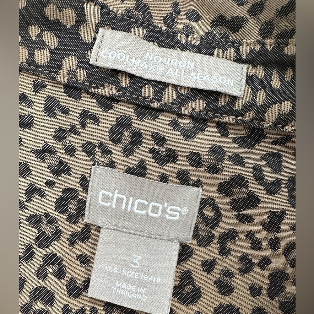 Chico’s No Iron Coolmax Leopard Print Shirt Button Long Sleeve Travel Classic 3 - Picture 3 of 10